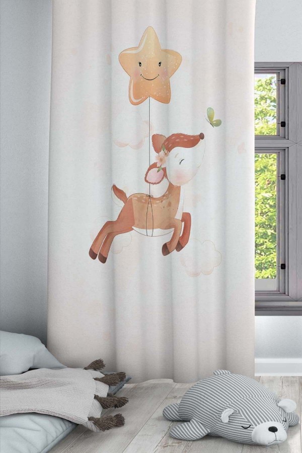 Yıldızlı Sevimli Ceylan Hayvanlı Desenli Dekoratif Çocuk Ve Bebek Odası Fon Perde Yıldızlı Sevimli Ceylan Hayvanlı Desenli Dekoratif Çocuk Ve Bebek Odası Fon Perde