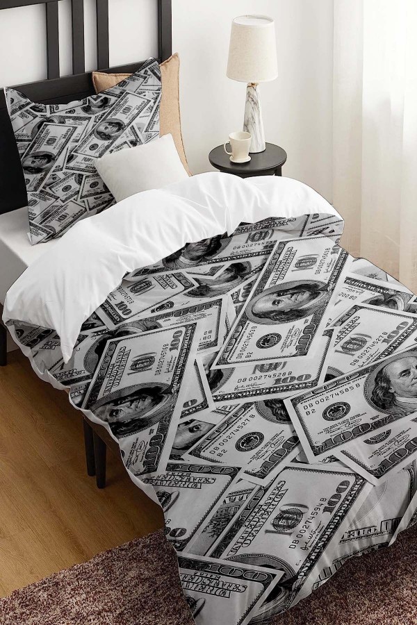 Para Dolar Desenli Baskılı Pamuk Saten Çocuk ve Tek Kişilik Nevresim Takımı