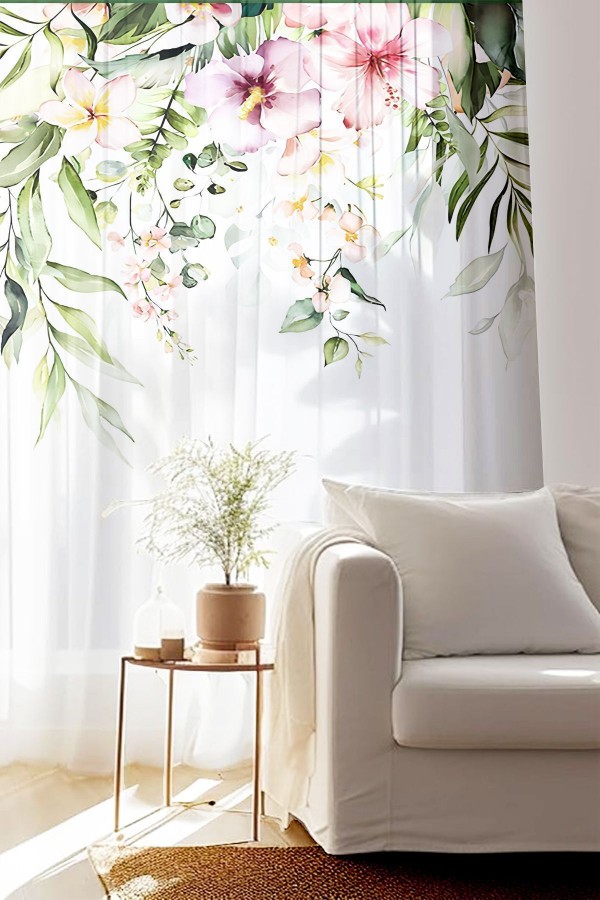 Renkli ÇiÇekler Desen Baskılı Dekoratif Salon Mutfak Tül Perde 140x260cm Renkli ÇiÇekler Desen Baskılı Dekoratif Salon Mutfak Tül Perde 140x260cm