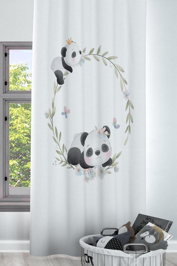 Sevimli Panda Ayıcıklar Desenli Dekoratif Çocuk Ve Bebek Odası Fon Perde Sevimli Panda Ayıcıklar Desenli Dekoratif Çocuk Ve Bebek Odası Fon Perde