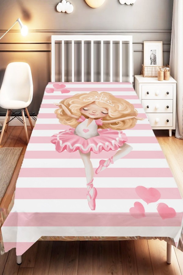 Pembe Beyaz Prenses Desenli Tek Kişilik Çocuk Ve Bebek Odası Dekoratif Yatak Örtüsü Pembe Beyaz Prenses Desenli Tek Kişilik Çocuk Ve Bebek Odası Dekoratif Yatak Örtüsü