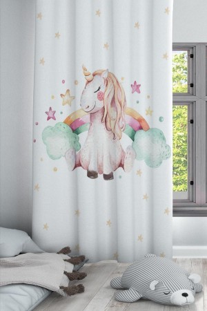 Unicorn Bulutlar Atlı Gök Kuşağı Desenli Dekoratif Çocuk Ve Bebek Odası Fon Perde Unicorn Bulutlar Atlı Gök Kuşağı Desenli Dekoratif Çocuk Ve Bebek Odası Fon Perde
