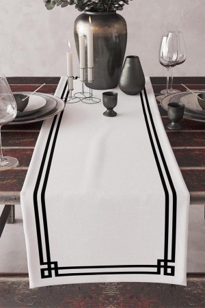 Beyaz Siyah Çizgili Desenli Baskılı Leke Tutmaz Yıkanabilir Dekoratif Masa Örtüsü Runner 40x140cm Beyaz Siyah Çizgili Desenli Baskılı Leke Tutmaz Yıkanabilir Dekoratif Masa Örtüsü Runner 40x140cm