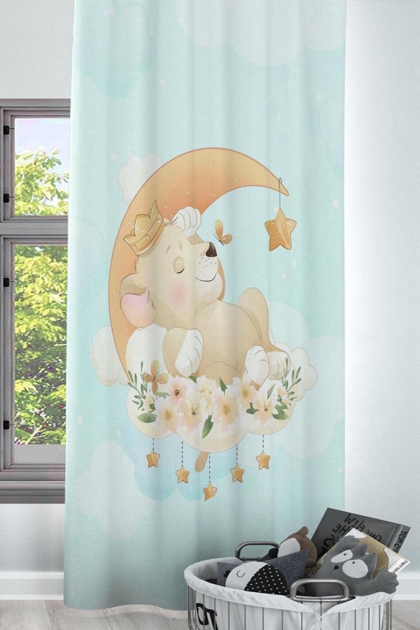 Uykucu Ayıcıklı Çiçekli Desenli Dekoratif Çocuk Ve Bebek Odası Fon Perde Uykucu Ayıcıklı Çiçekli Desenli Dekoratif Çocuk Ve Bebek Odası Fon Perde
