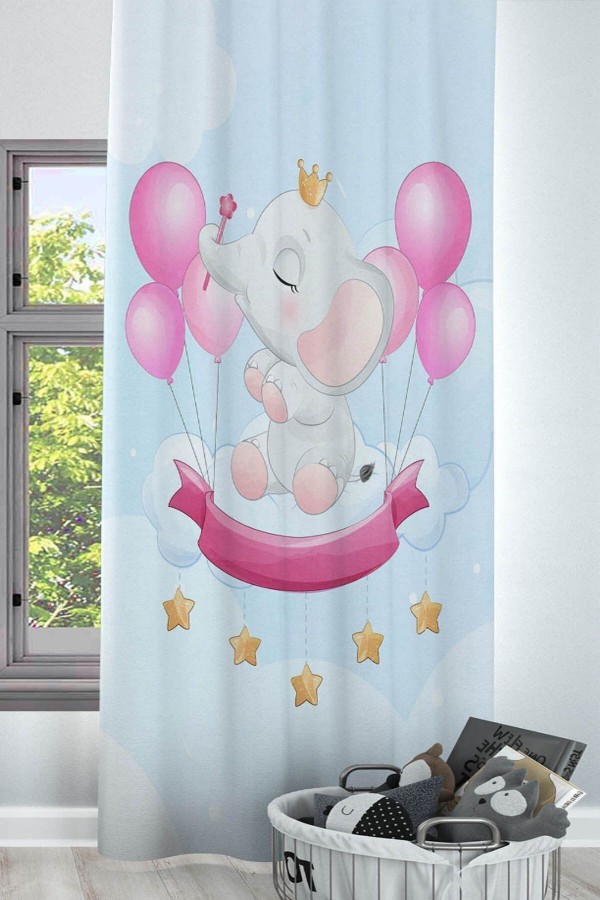 Pembe Balonlu Filli Desenli Dekoratif Çocuk Ve Bebek Odası Fon Perde Pembe Balonlu Filli Desenli Dekoratif Çocuk Ve Bebek Odası Fon Perde