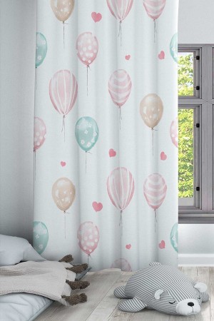 Pembe Mavi Balonlar Desenli Dekoratif Çocuk Ve Bebek Odası Fon Perde Pembe Mavi Balonlar Desenli Dekoratif Çocuk Ve Bebek Odası Fon Perde