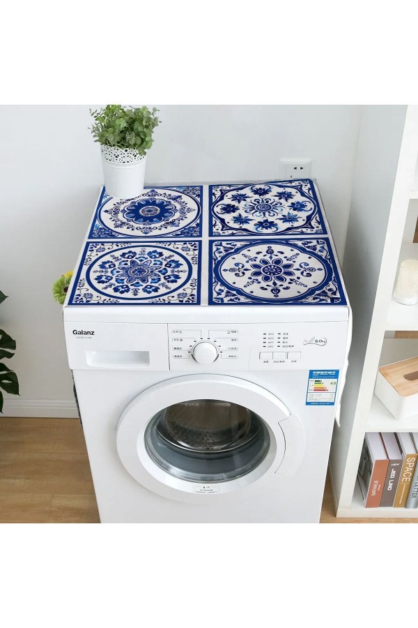 Mavi Beyaz Çini Desenli Dekoratif Bulaşık Kurutma ve Çamaşır Makinesi Örtüsü 60x140cm