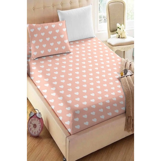Yavruağzı Pembe Beyaz Kalpli Desenli Lastikli Tek Kişilik Yastıklı Lastikli Çarşaf Takımı 90x190cm Yavruağzı Pembe Beyaz Kalpli Desenli Lastikli Tek Kişilik Yastıklı Lastikli Çarşaf Takımı 90x190cm