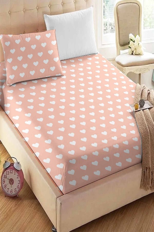 Yavruağzı Pembe Beyaz Kalpli Desenli Lastikli Tek Kişilik Yastıklı Lastikli Çarşaf Takımı 90x190cm Yavruağzı Pembe Beyaz Kalpli Desenli Lastikli Tek Kişilik Yastıklı Lastikli Çarşaf Takımı 90x190cm