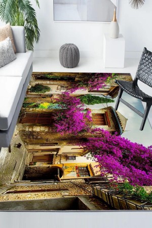 Alaçarı Mor Ağaç Desenli Modern Kaymaz Yıkanabilir Mutfak Salon Halısı