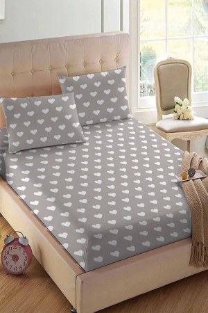 Else Gri Beyaz Kalp Desenli Lastikli Çift Kişilik Lastikli Yastıklı Çarşaf Takımı 160x200cm Else Gri Beyaz Kalp Desenli Lastikli Çift Kişilik Lastikli Yastıklı Çarşaf Takımı 160x200cm