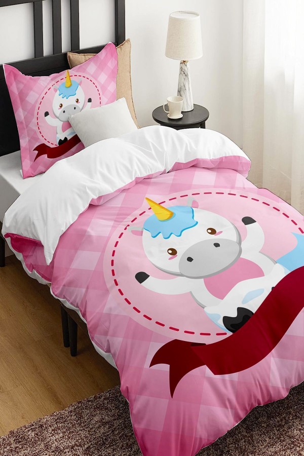 Pembe At Desenli Çarşafsız Tek Kişilik Çocuk Nevresim Takımı