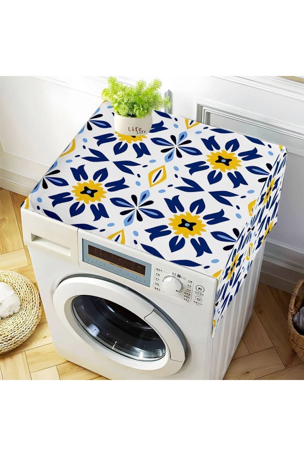Mavi Beyaz Sarı Etnik Desenli Dekoratif Bulaşık Kurutma ve Çamaşır Makinesi Örtüsü 60x140cm Mavi Beyaz Sarı Etnik Desenli Dekoratif Bulaşık Kurutma ve Çamaşır Makinesi Örtüsü 60x140cm