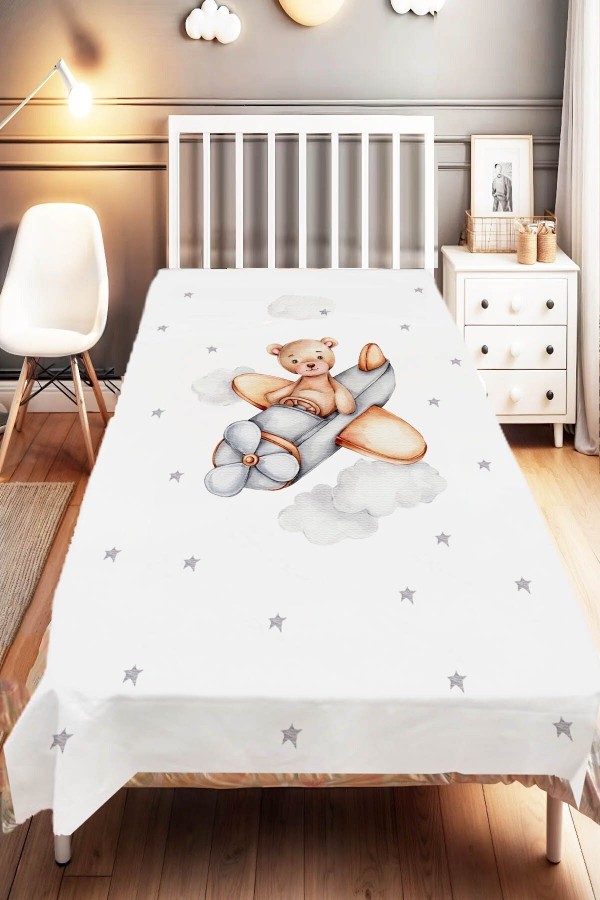 Uçaklı Ayıcıklı Hayvanlı Desenli Çocuk Ve Bebek Odası Dekoratif Yatak Örtüsü Uçaklı Ayıcıklı Hayvanlı Desenli Çocuk Ve Bebek Odası Dekoratif Yatak Örtüsü