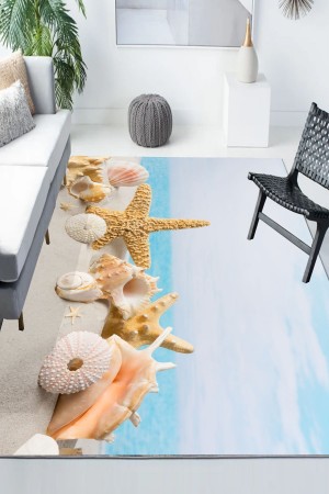 Sahil Kumsal Desenli Modern Kaymaz Yıkanabilir Mutfak Salon Halısı