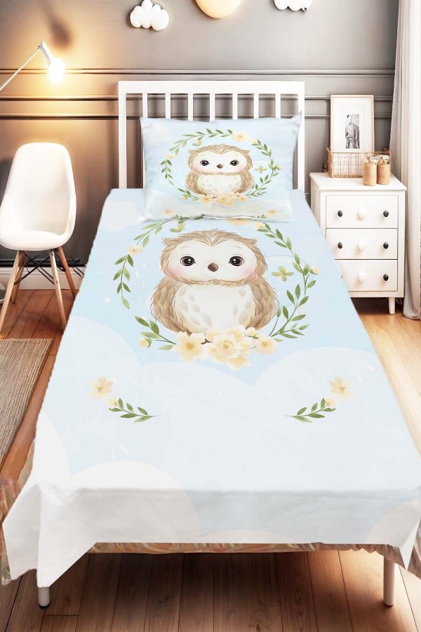 Mavi Kahve Baykuşlu Hayvanlı Desenli Çocuk Ve Bebek Odası Dekoratif Yatak Örtüsü Mavi Kahve Baykuşlu Hayvanlı Desenli Çocuk Ve Bebek Odası Dekoratif Yatak Örtüsü