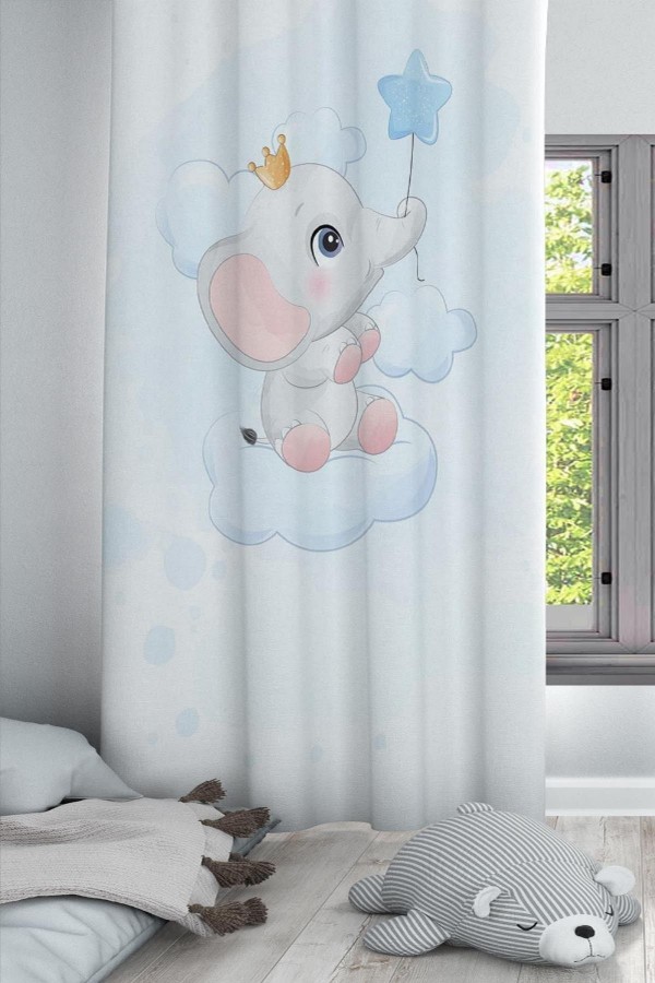 Bulut Balonlu Filli Desenli Dekoratif Çocuk Ve Bebek Odası Fon Perde Bulut Balonlu Filli Desenli Dekoratif Çocuk Ve Bebek Odası Fon Perde