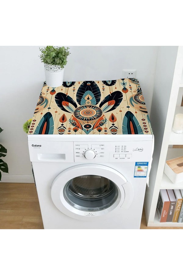 Renkli Tüyler Desenli Dekoratif Bulaşık Kurutma ve Çamaşır Makinesi Örtüsü 60x140cm