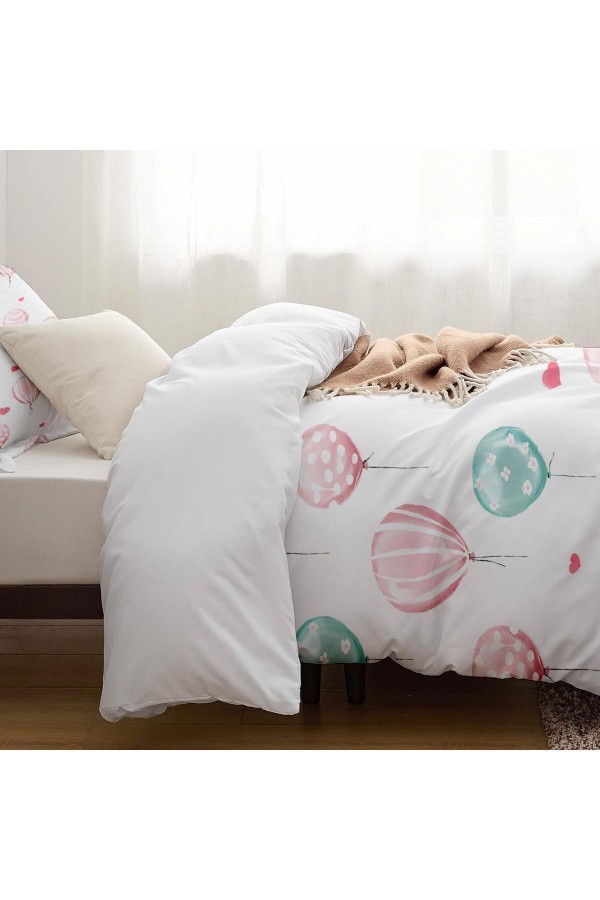 Pembe Mavi Balonlar Desenli Çarşafsız Tek Kişilik Çocuk Nevresim Takımı
