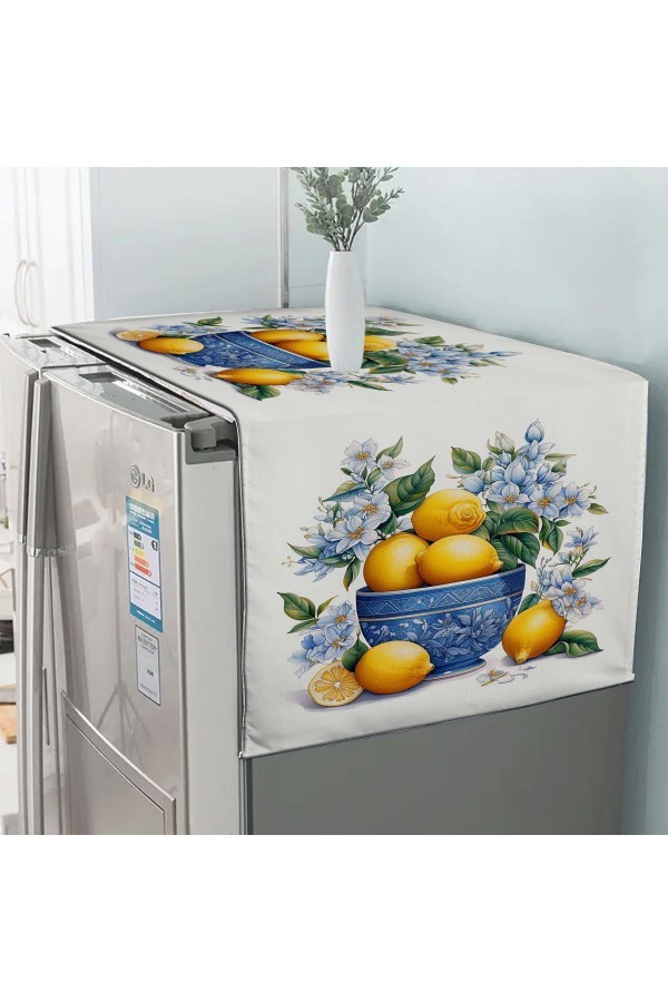 Vintage Limonlar Desenli Dekoratif Difiriz ve Buzdolabı Örtüsü 60x140cm