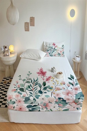 Renkli Çiçekl Baskılı Desenli Lastikli Tek Kişilik Yastıklı Lastikli Çarşaf Takımı 90x190cm Renkli Çiçekl Baskılı Desenli Lastikli Tek Kişilik Yastıklı Lastikli Çarşaf Takımı 90x190cm