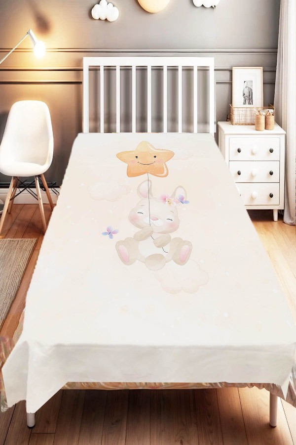 Yıldızlı Sevimli Tavşan Desenli Çocuk Ve Bebek Odası Dekoratif Yatak Örtüsü Yıldızlı Sevimli Tavşan Desenli Çocuk Ve Bebek Odası Dekoratif Yatak Örtüsü