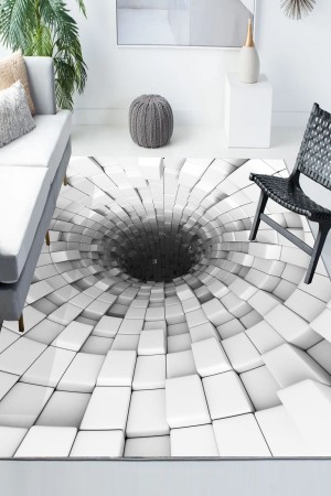 Gri Siyah Girdap Desenli Modern Kaymaz Yıkanabilir Mutfak Salon Halısı