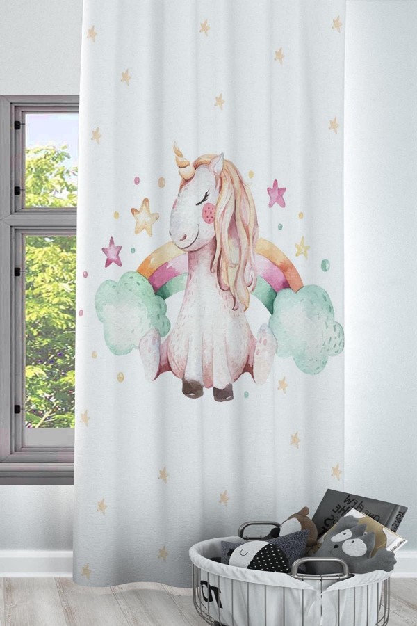 Unicorn Bulutlar Atlı Gök Kuşağı Desenli Dekoratif Çocuk Ve Bebek Odası Fon Perde Unicorn Bulutlar Atlı Gök Kuşağı Desenli Dekoratif Çocuk Ve Bebek Odası Fon Perde