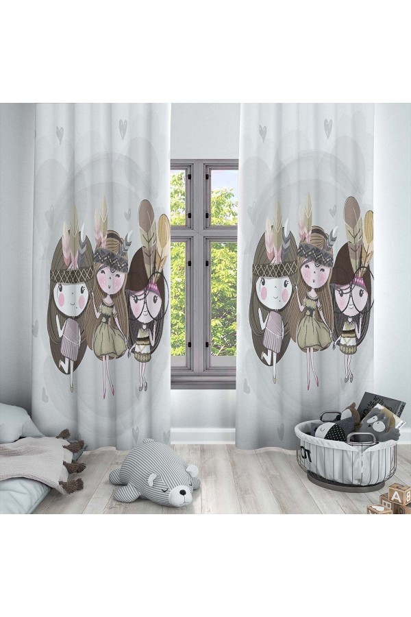 Minik Kızlar Desenli Dekoratif Çocuk Ve Bebek Odası Fon Perde Minik Kızlar Desenli Dekoratif Çocuk Ve Bebek Odası Fon Perde