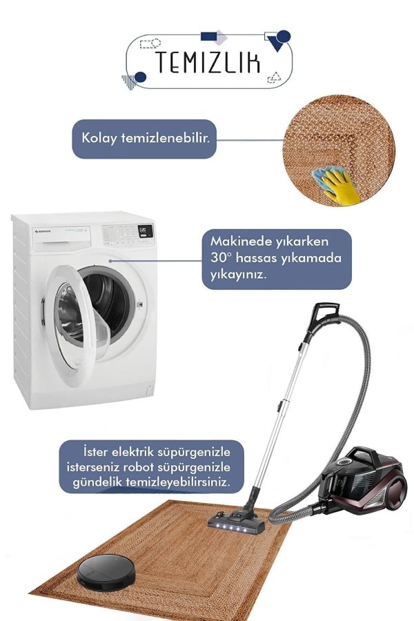 Dijital Kaymaz Gri Jüt Görünümlü Beyaz Çerçeveli Yıkanabilir Salon Halısı Halı Yolluk Dijital Kaymaz Gri Jüt Görünümlü Beyaz Çerçeveli Yıkanabilir Salon Halısı Halı Yolluk
