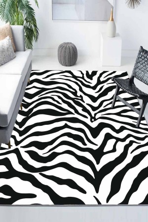 Siyah Beyaz Zebra Desenli Modern Kaymaz Yıkanabilir Mutfak Salon Halısı