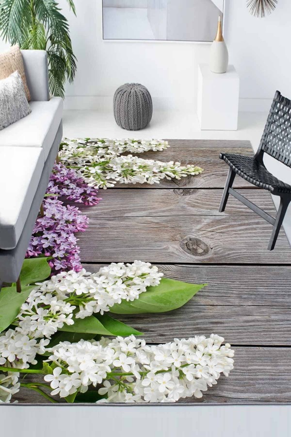 Mor Lavanta Çiçek Desenli Modern Kaymaz Yıkanabilir Mutfak Salon Halısı Mor Lavanta Çiçek Desenli Modern Kaymaz Yıkanabilir Mutfak Salon Halısı