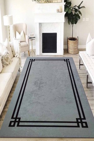 Dijital Kaymaz Gri Siyah Bordür Çizgi Çerçeveli Salon Halısı Halı Yolluk Dijital Kaymaz Gri Siyah Bordür Çizgi Çerçeveli Salon Halısı Halı Yolluk
