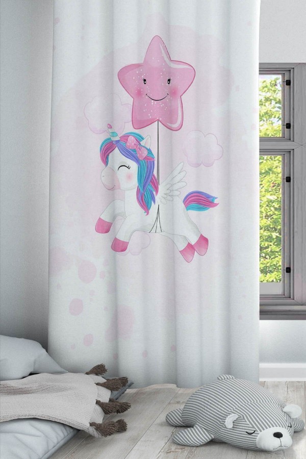 Uçan Yıldız Sevimli Unicorn Desenli Dekoratif Çocuk Ve Bebek Odası Fon Perde Uçan Yıldız Sevimli Unicorn Desenli Dekoratif Çocuk Ve Bebek Odası Fon Perde
