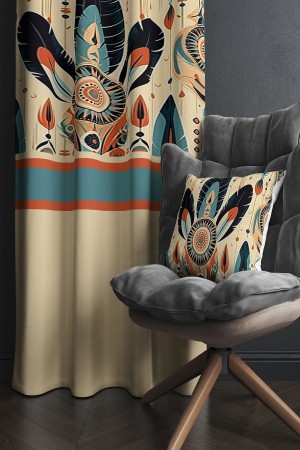 Renkli Tüyler Desenli Baskılı Kırlent Kılıflı Salon Mutfak Fon Perde 140x260 cm Renkli Tüyler Desenli Baskılı Kırlent Kılıflı Salon Mutfak Fon Perde 140x260 cm