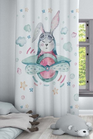 Sevimli Uçaklı Tavşan Desenli Dekoratif Çocuk Ve Bebek Odası Fon Perde Sevimli Uçaklı Tavşan Desenli Dekoratif Çocuk Ve Bebek Odası Fon Perde