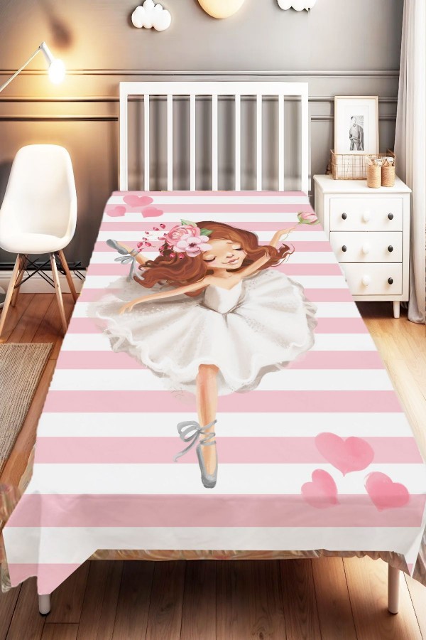 Pembe Beyaz Balerin Desenli Tek Kişilik Çocuk Ve Bebek Odası Dekoratif Yatak Örtüsü Pembe Beyaz Balerin Desenli Tek Kişilik Çocuk Ve Bebek Odası Dekoratif Yatak Örtüsü