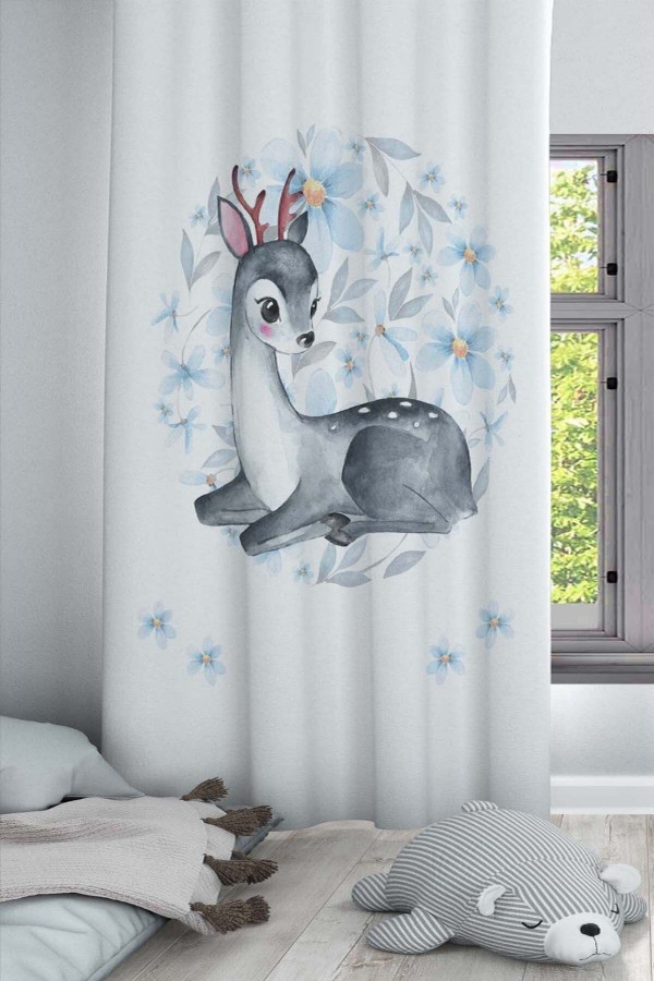 Gri Ceylanlı Hayvanlı Desenli Dekoratif Çocuk Ve Bebek Odası Fon Perde Gri Ceylanlı Hayvanlı Desenli Dekoratif Çocuk Ve Bebek Odası Fon Perde