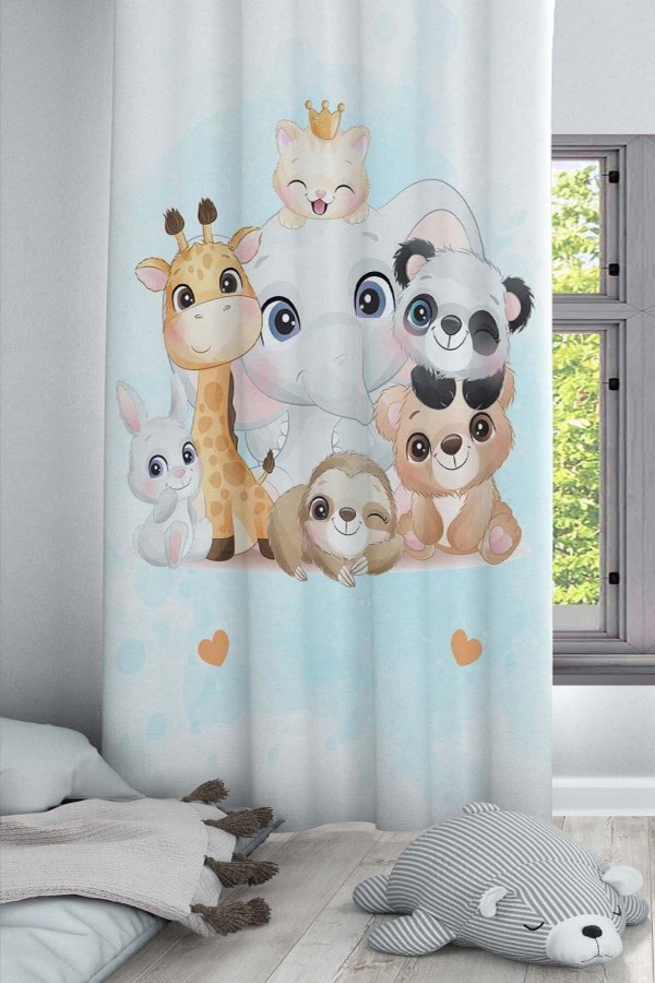 Çiçekli Ceylan Hayvanlı Desenli Dekoratif Çocuk Ve Bebek Odası Fon Perde Çiçekli Ceylan Hayvanlı Desenli Dekoratif Çocuk Ve Bebek Odası Fon Perde