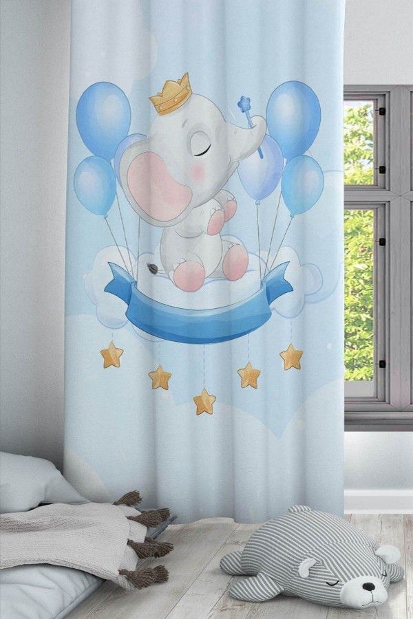 Mavi Balonlu Filli Desenli Dekoratif Çocuk Ve Bebek Odası Fon Perde Mavi Balonlu Filli Desenli Dekoratif Çocuk Ve Bebek Odası Fon Perde