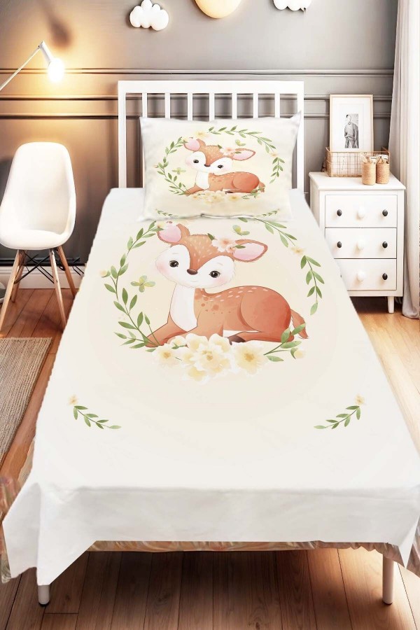 Çiçekli Ceylan Hayvanlı Desenli Çocuk Ve Bebek Odası Dekoratif Yatak Örtüsü Çiçekli Ceylan Hayvanlı Desenli Çocuk Ve Bebek Odası Dekoratif Yatak Örtüsü