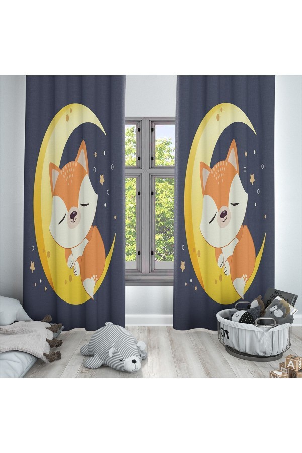 Ay Dede Tilkili Desenli Dekoratif Çocuk Ve Bebek Odası Fon Perde Ay Dede Tilkili Desenli Dekoratif Çocuk Ve Bebek Odası Fon Perde