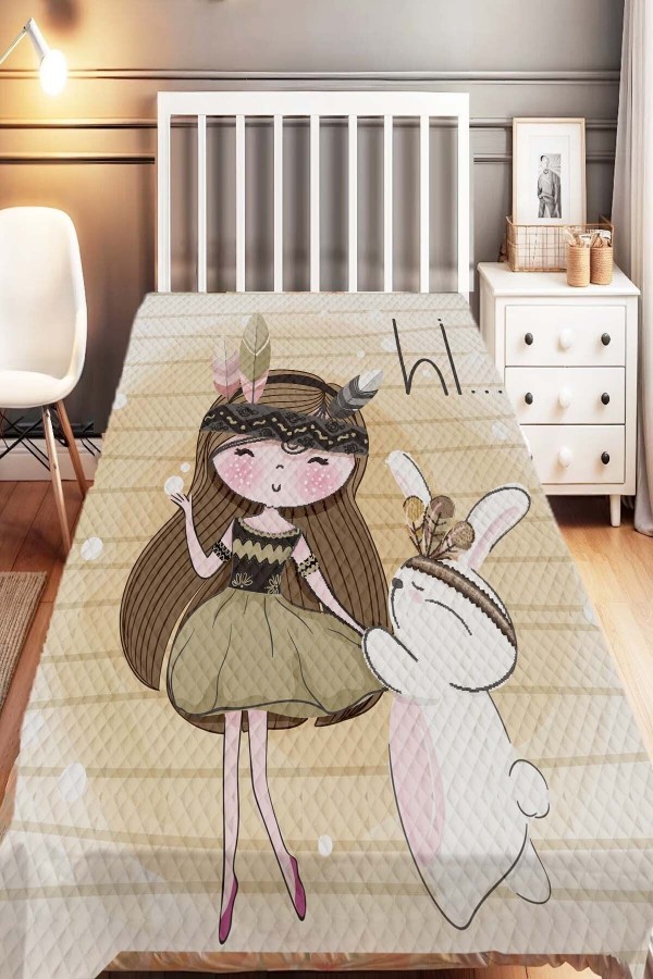 Tavşanlı Kız Desenli Tek Kişilik Çocuk Pike Takımı Tavşanlı Kız Desenli Tek Kişilik Çocuk Pike Takımı