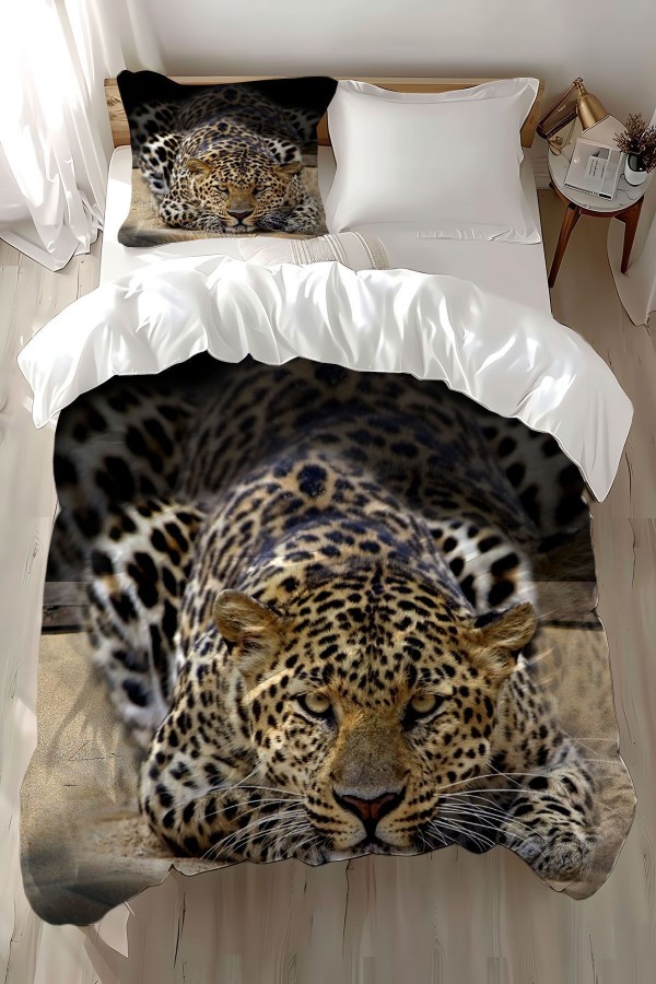 Leopar Desenli Baskılı Pamuk Saten Çocuk ve Tek Kişilik Nevresim Takımı