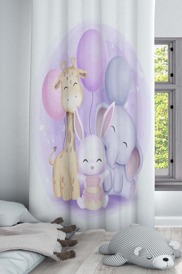 Renkli Balon Hayvanlar Desenli Dekoratif Çocuk Ve Bebek Odası Fon Perde Renkli Balon Hayvanlar Desenli Dekoratif Çocuk Ve Bebek Odası Fon Perde