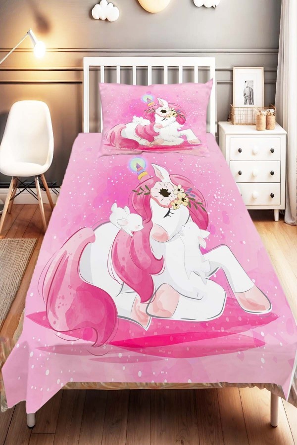 Pembe Unicorn Atlı Desenli Çocuk Ve Bebek Odası Dekoratif Yatak Örtüsü Pembe Unicorn Atlı Desenli Çocuk Ve Bebek Odası Dekoratif Yatak Örtüsü