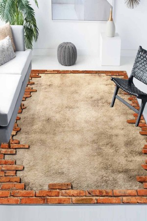 Tuğla Duvar Desenli Modern Kaymaz Yıkanabilir Mutfak Salon Halısı