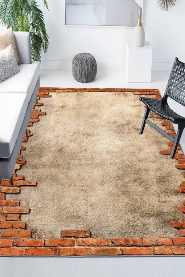 Tuğla Duvar Desenli Modern Kaymaz Yıkanabilir Mutfak Salon Halısı Tuğla Duvar Desenli Modern Kaymaz Yıkanabilir Mutfak Salon Halısı