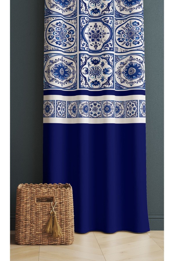 Mavi Beyaz Çini Desenli Baskılı Kırlent Kılıflı Salon Mutfak Fon Perde 140x260 cm Mavi Beyaz Çini Desenli Baskılı Kırlent Kılıflı Salon Mutfak Fon Perde 140x260 cm