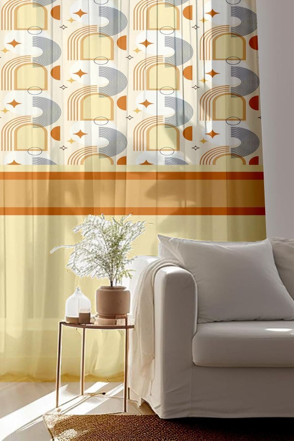 Minimalist Desenli Baskılı Dekoratif Salon Mutfak Tül Perde 140x260cm